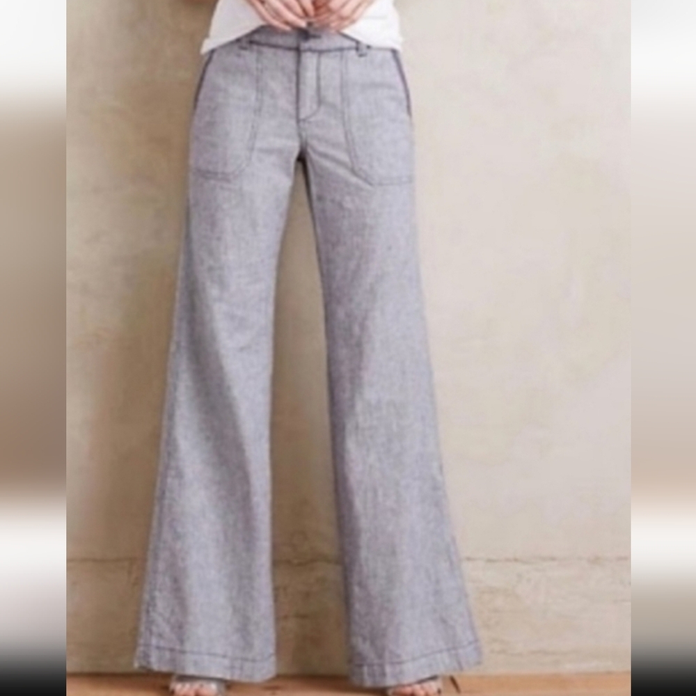 Anthropologie Light Gray Wide-Leg Trousers